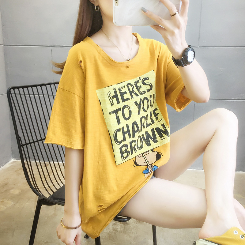 Real shot cotton summer new pure cotton loose large worn round neck short sleeve T-shirt