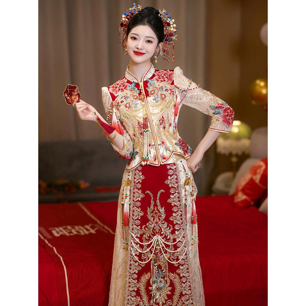 高端秀禾服2024新款香槟色出阁服小个子中式嫁衣新娘结婚礼服夏季