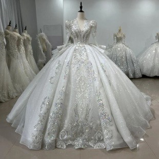 长袖 重工奢华高级质感大拖尾小个子新娘出门礼服 主婚纱2025新款