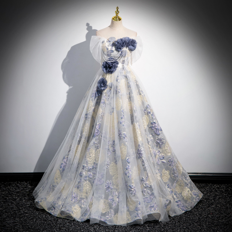 法式晚礼服重工轻奢小众年会主持人独唱森系仙气纱裙声乐艺考礼服