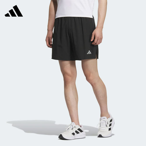 Adidas阿迪达斯男宽松舒适跑步五分裤黑色百搭运动休闲短裤JZ2349