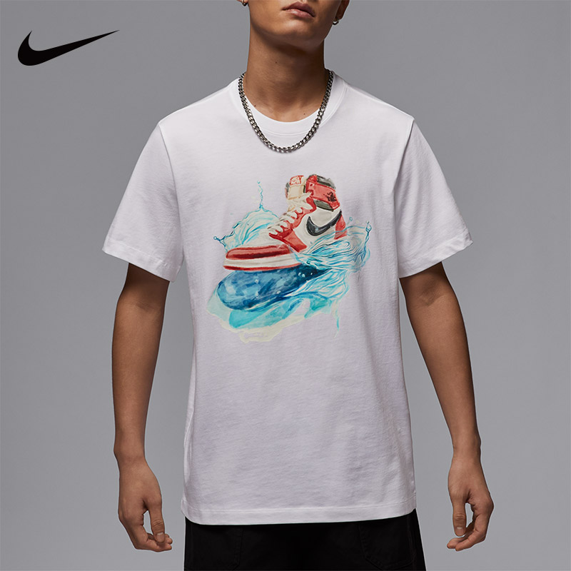 耐克/Nike男夏季新款印花图案轻薄纯棉宽松透气圆领短袖T恤IB3356