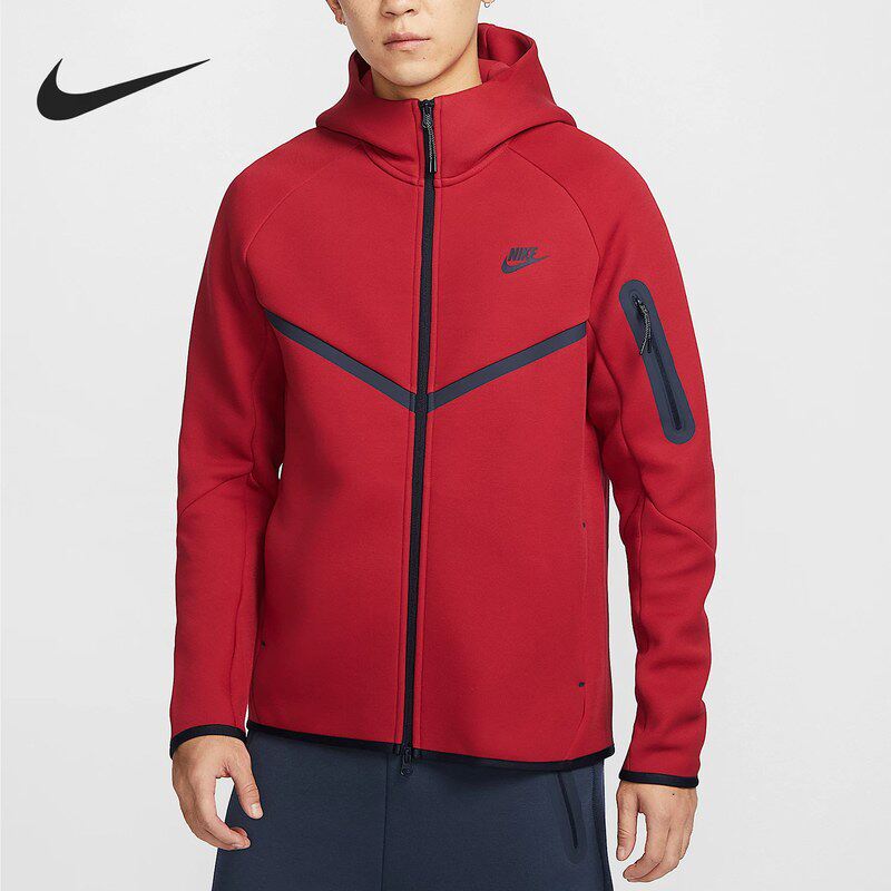 Nike耐克外套男红色本命年连帽衫宽松休闲针织夹克上衣HV0950-687