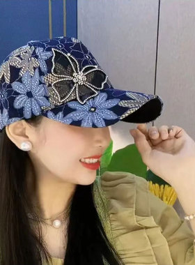 新款小碎花拼接蕾丝透气大帽檐网帽夏季休闲网红鸭舌帽遮阳棒球帽