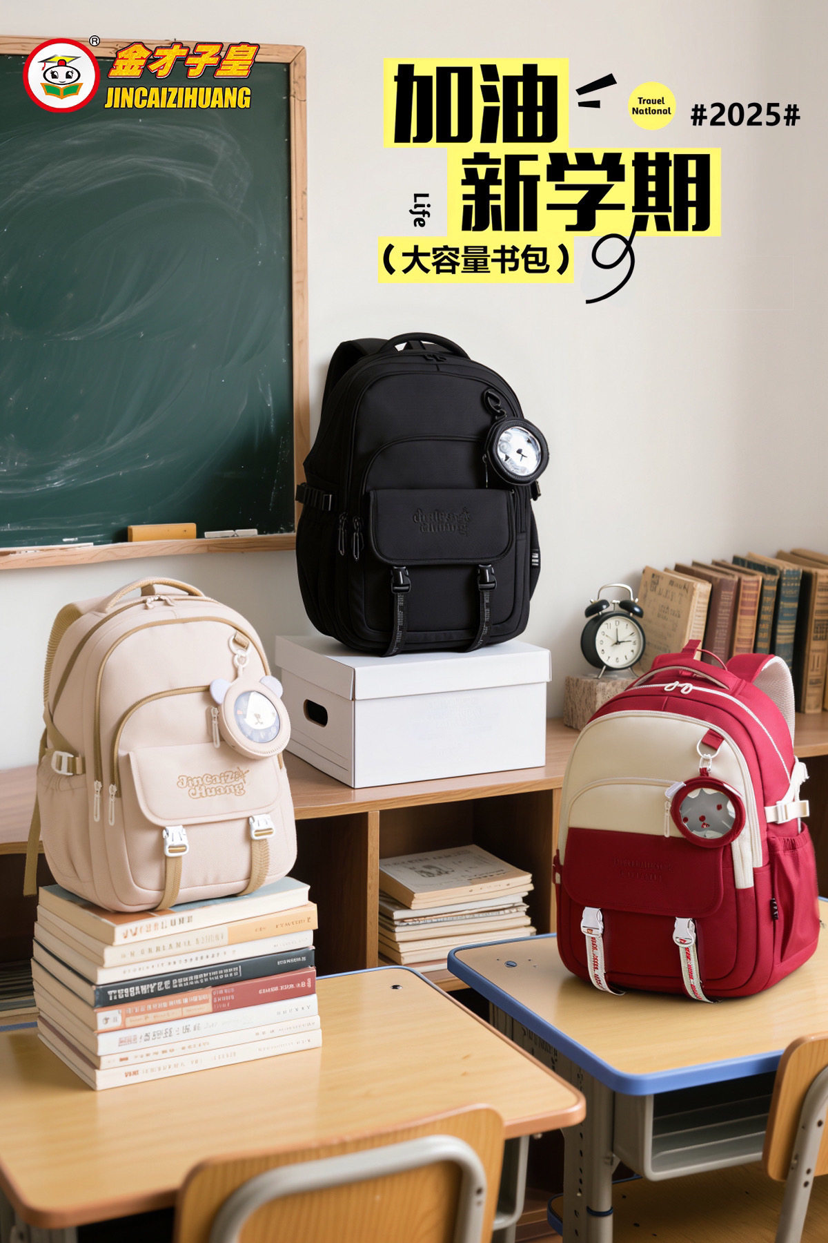 金才子小学生书包初高中大学生书包出差旅行双肩包防水护脊9628