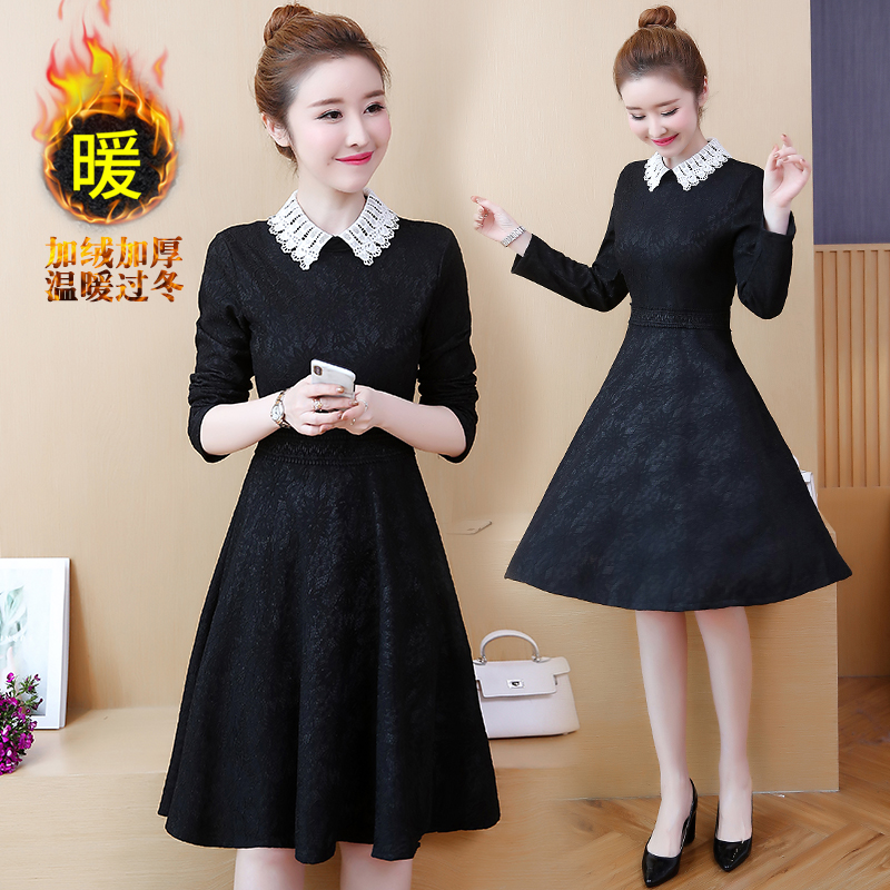 Lace dress Women's wear 2019 spring and autumn new pattern Korean Edition Plush thickening Self cultivation Show thin Mid length version Backing skirtin the Women's clothing/Boutique , Dress  category - from Buy2taobao.com to provide professional Taobao agent buy service
