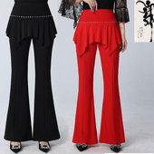 成人交谊舞国标跳舞裤 女摩登舞喇叭裤 练功服黑 新款 广场拉丁舞蹈裤