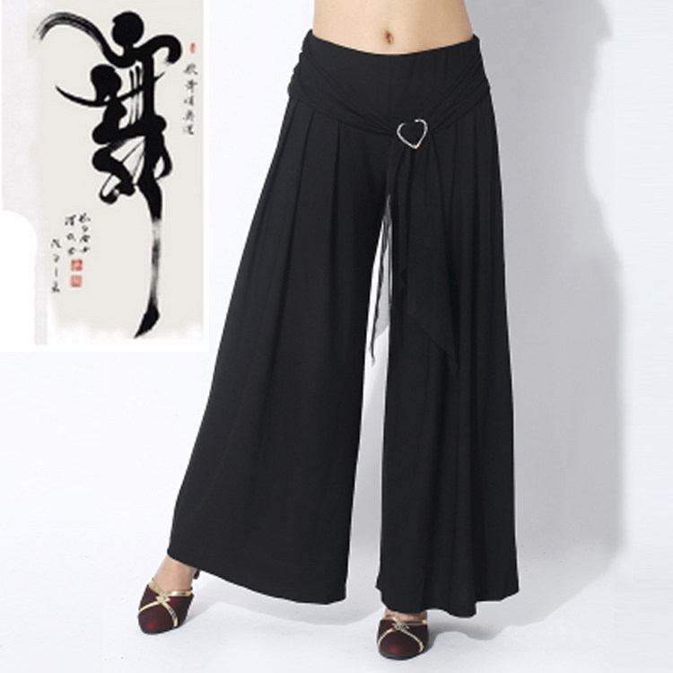 摩登舞广场舞服中老年跳舞裤女拉丁舞蹈裤练功长裤子大裤脚演出裤