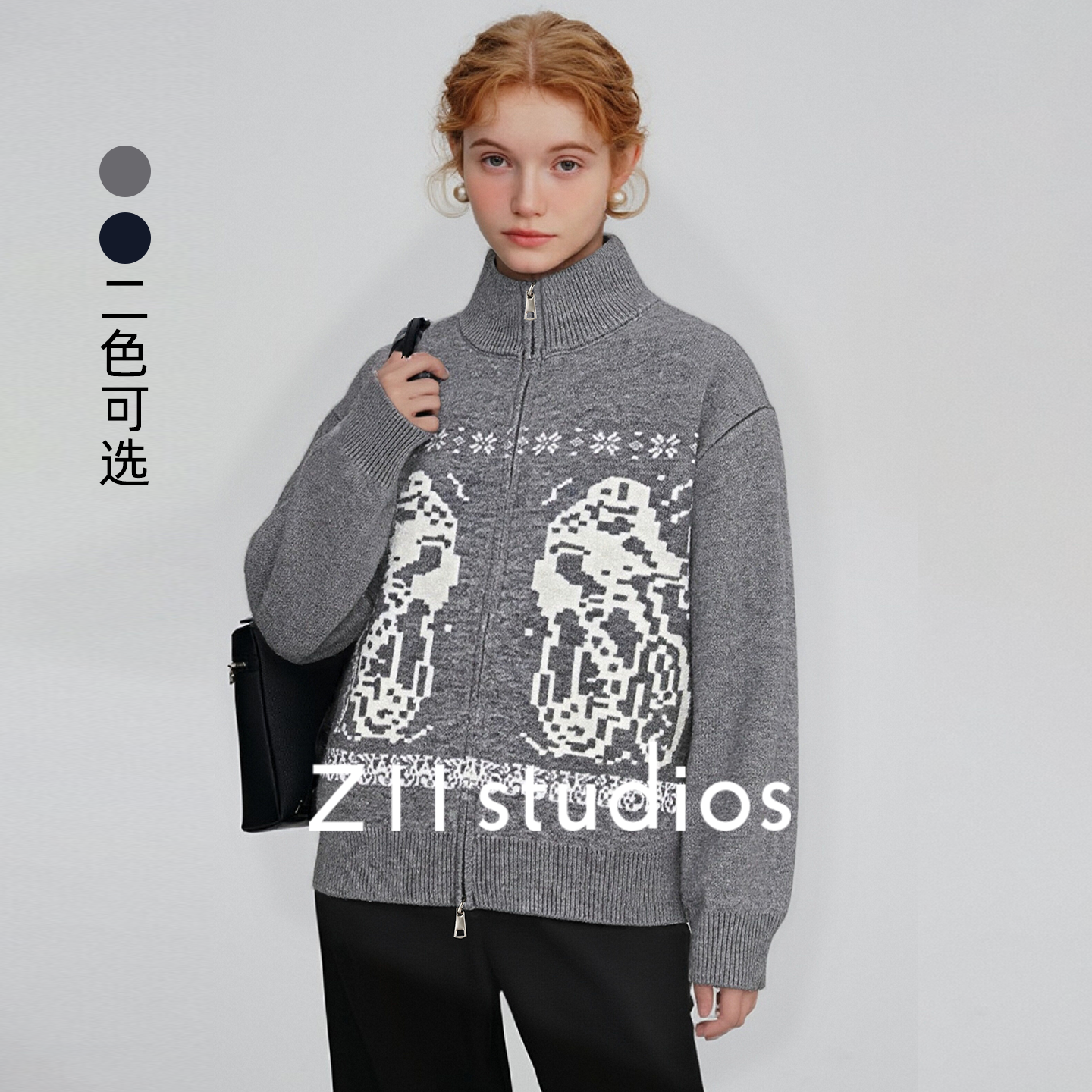 Z11美式复古宽松情侣开衫毛衣