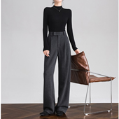 子 醋酸羊毛西装 灰色毛呢阔腿裤 裤 加绒加厚直筒长裤 女秋冬2025新款