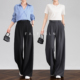 FALEFSLN 女秋季 裤 阔腿裤 A4腰杀 加长高级垂感薄款 黑色高腰西装