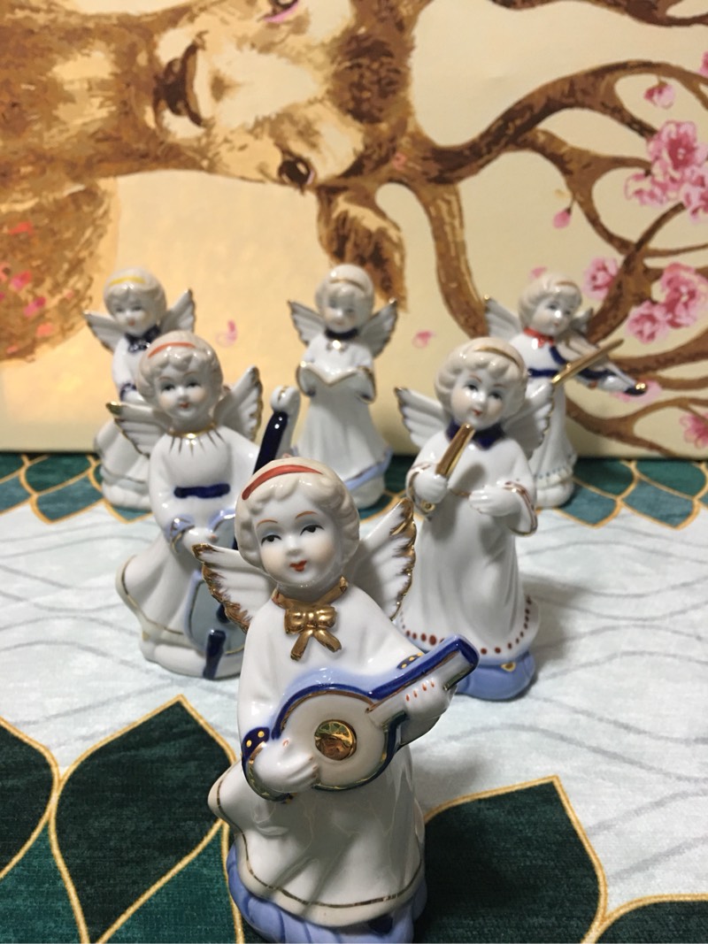 外贸出口正品陶瓷西洋瓷偶摆件6只组合装乐器小天使可爱创意礼品