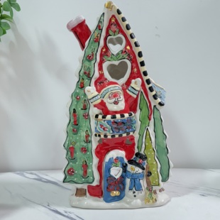 出口单Blue Sky布鲁瓷手绘陶瓷圣诞老人雪人房子摆件仓鼠金丝熊窝