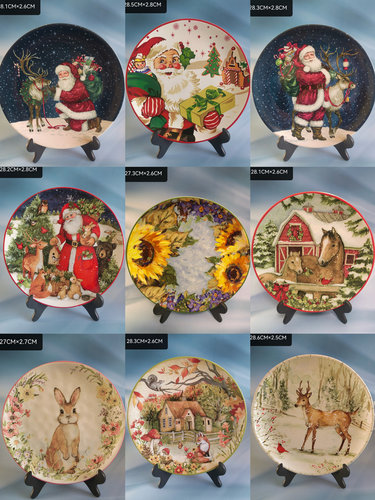 陶瓷盘森林童话兔子狐狸向日葵油画Certified International微瑕