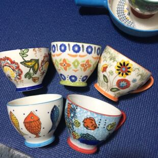 外贸出口正品库存陶瓷双十一特惠新款手绘浮雕彩瓷早餐杯小鱼花朵