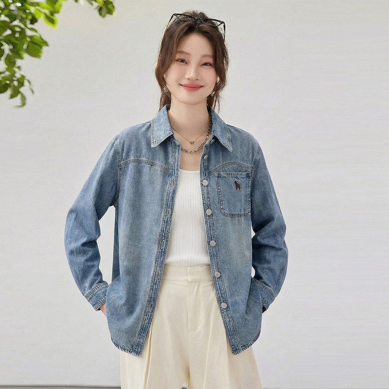 翻领牛仔衬衫外套女2026春夏宽松