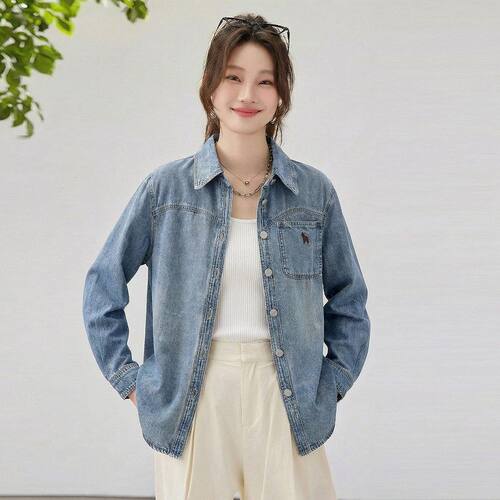 翻领牛仔衬衫外套女2026春夏宽松