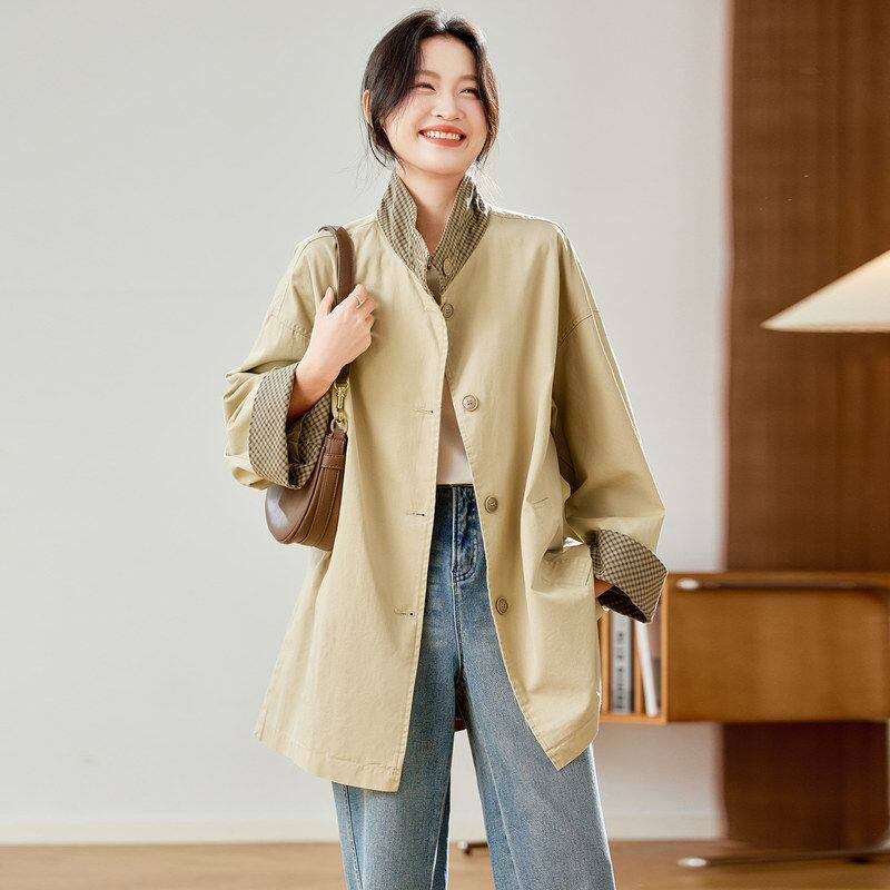 女中长款春秋装风衣2026上衣棉茧