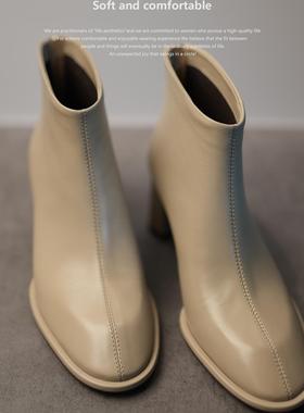 ALIAS MAE静奢风24新粗跟短靴女极简胎牛皮后拉链百搭女马丁靴