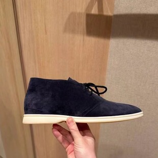 高帮系带鹿皮男鞋2024秋季新品真皮平底男鞋白底鞋