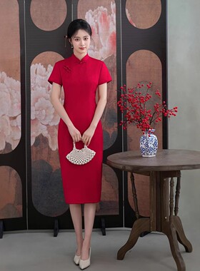 2026夏新款老上海民国风改良红色喜妈妈婚礼旗袍回娘家礼服801350