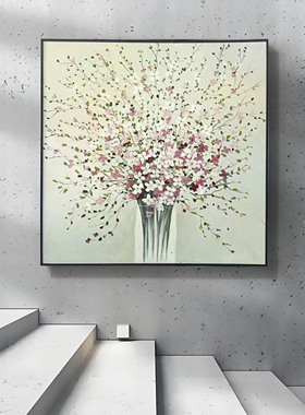 纯手绘油画满天星花卉餐厅挂画