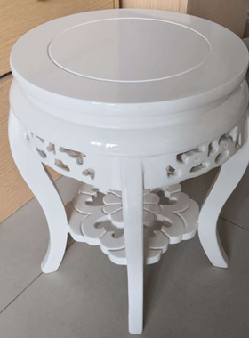 欧式白色花架实木花台木质客厅圆形单个高低盆景多层鱼缸包邮整装