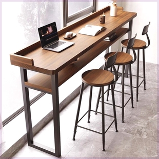 阳台家用吧台桌实木双层挡板靠窗靠墙窄桌长条高低脚长桌子高脚桌