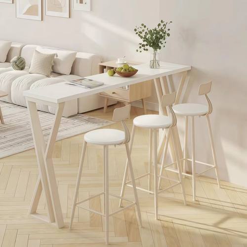 北欧实木白色吧台桌简约现代家用阳台长条高脚桌休闲吧台桌椅组合