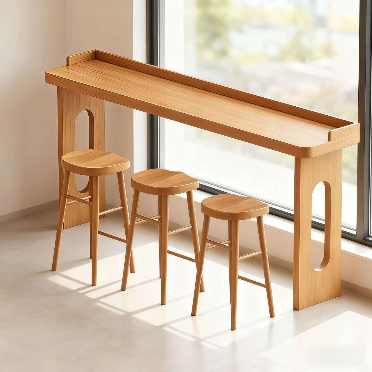 北欧简约实木吧台桌家用阳台高脚桌靠墙长条桌咖啡厅酒吧桌椅组合