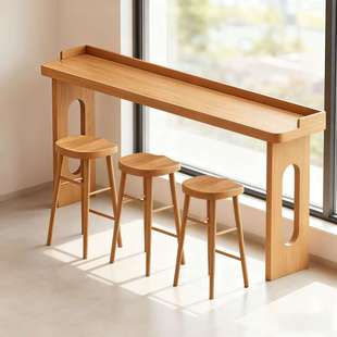 北欧简约实木吧台桌家用阳台高脚桌靠墙长条桌咖啡厅酒吧桌椅组合