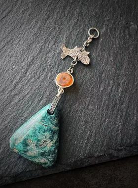 月末魔羯。原创。|海洋呼吸| 老银小鱼。绿松石坠。蜜蜡圈。项坠