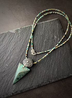 月末魔羯。原创。|心尖| 老银如意头搭扣。绿松石三角牌。项链