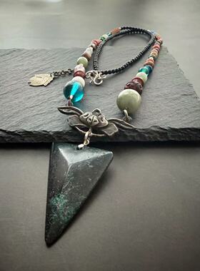 月末魔羯。原创。|黑武士| 老银立体花。绿松石大三角坠。项链