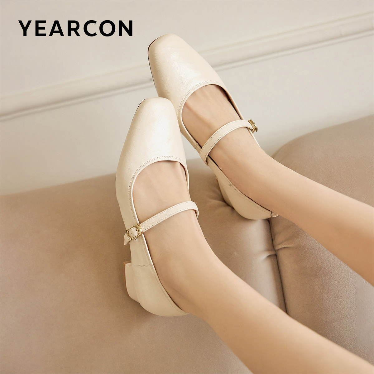 意尔康女鞋2026春季羊皮玛丽珍鞋方头粗跟法式气质浅口单鞋配裙子,女鞋,玛丽珍鞋,淘宝优惠券,粉丝福利购,淘宝优惠卷