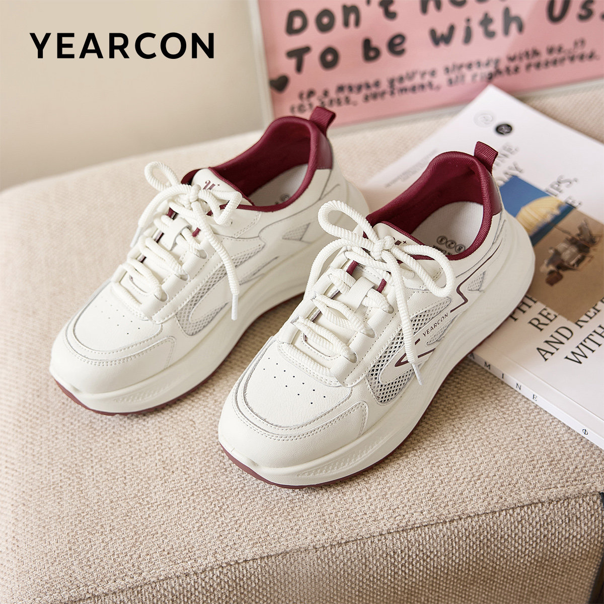 意尔康女鞋时尚百搭配阔腿裤的运动休闲皮鞋春秋厚底小白鞋软底
