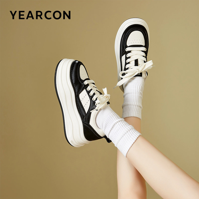 意尔康女鞋2025新款休闲女士单鞋松糕厚底板鞋时尚皮鞋英伦风