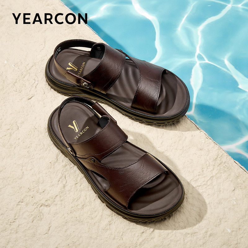 意尔康男鞋2026新款夏季真皮男款凉鞋拖鞋爸爸鞋男士外穿开车软底