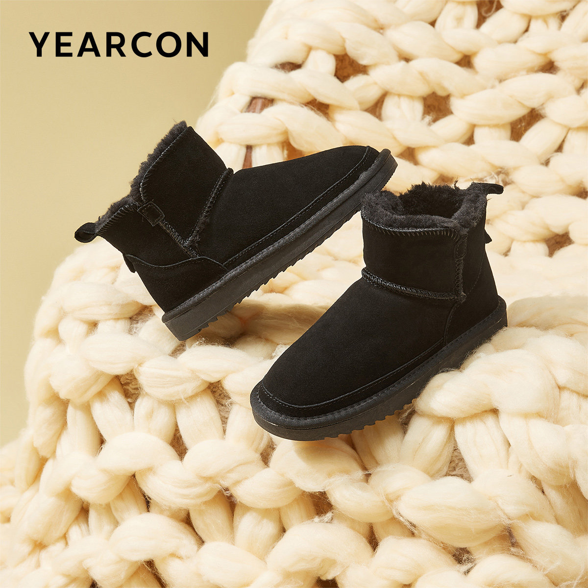 意尔康女鞋冬季加绒保暖棉鞋平底短筒雪地靴户外休闲短靴一脚蹬,女鞋,时尚雪地靴,淘宝优惠券,粉丝福利购,淘宝优惠卷