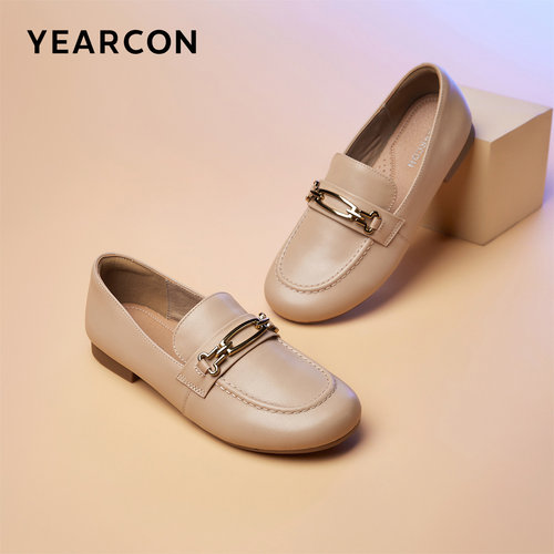 意尔康女鞋低跟休闲乐福鞋平底