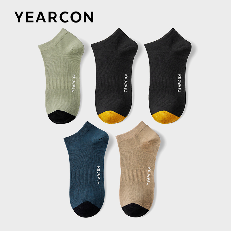YEARCON/意尔康男袜男士浅口休闲夏季薄款透气船袜5双装男款袜子