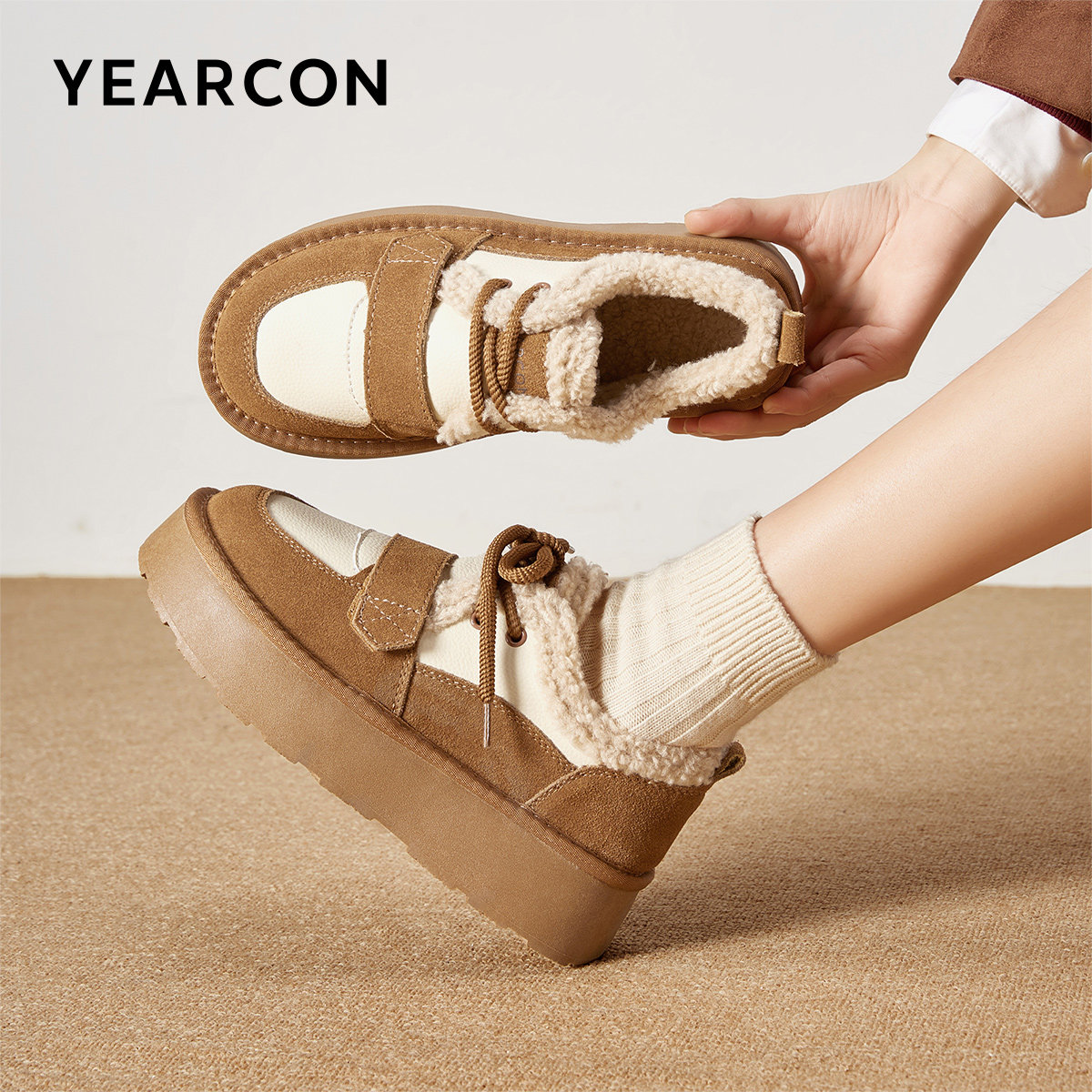 意尔康女鞋冬季女士毛毛鞋加绒保暖棉鞋休闲雪地靴【j】