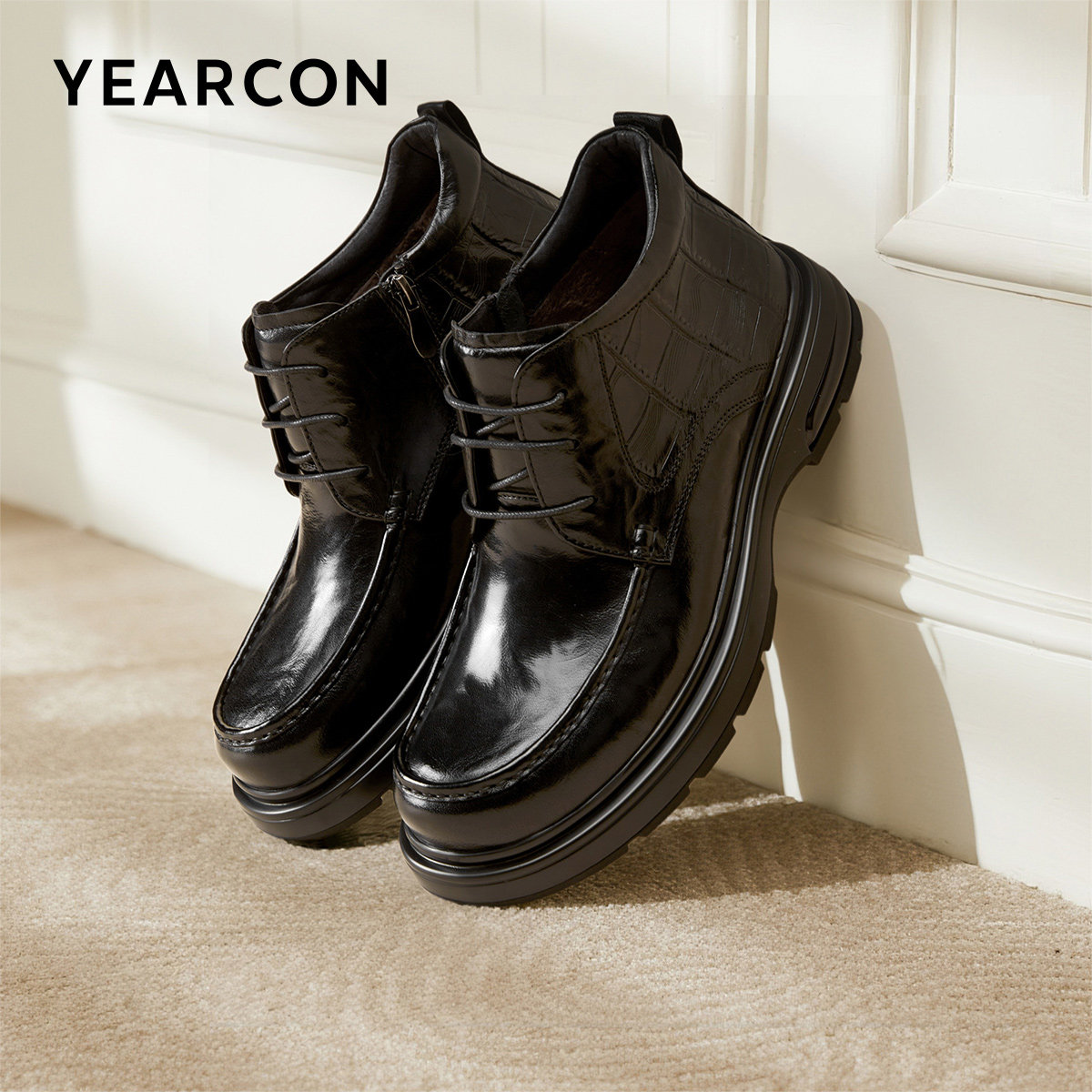 意尔康男鞋2025冬季加绒真皮商务休闲皮鞋高帮二棉鞋英伦风高端