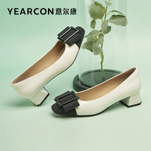 春秋季女鞋意尔康单鞋通勤粗跟
