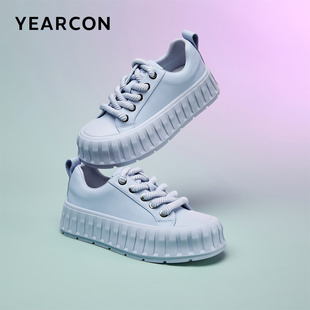 意尔康女鞋春秋季皮鞋休闲学院风女士厚底板鞋时尚元气饼干鞋