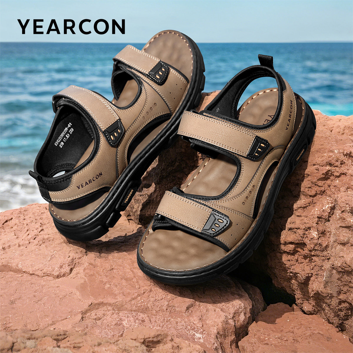 意尔康男鞋夏季男士魔术贴运动休闲凉鞋外穿软底沙滩鞋驾车鞋男式