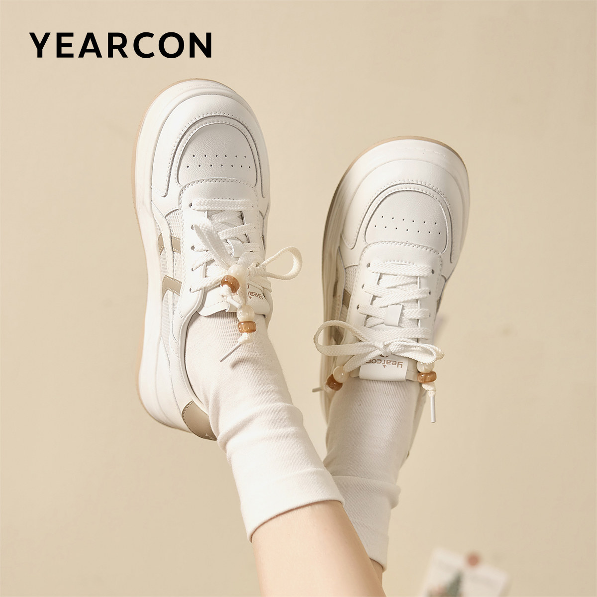 意尔康女鞋2026春季新款小白鞋透气运动休闲单鞋平底板鞋女士皮鞋