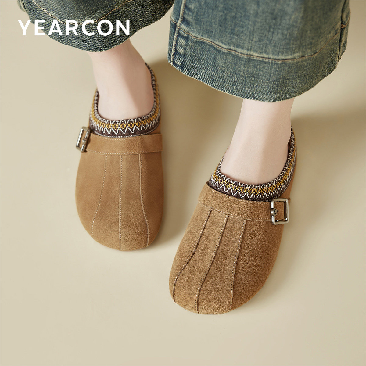 意尔康女鞋春夏平底休闲拖鞋外穿穆勒鞋半拖女士包头懒人鞋勃肯鞋