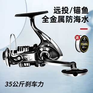 不锈钢纺车轮全金属无间隙远投轮海竿轮直柄路亚抛竿矶钓抛竿渔轮