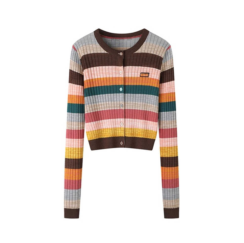 JANUARY多巴胺彩色条纹长袖开衫